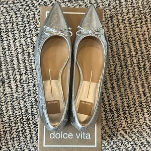 Dolce Vita Silver Ballet Flats with Bow Detail